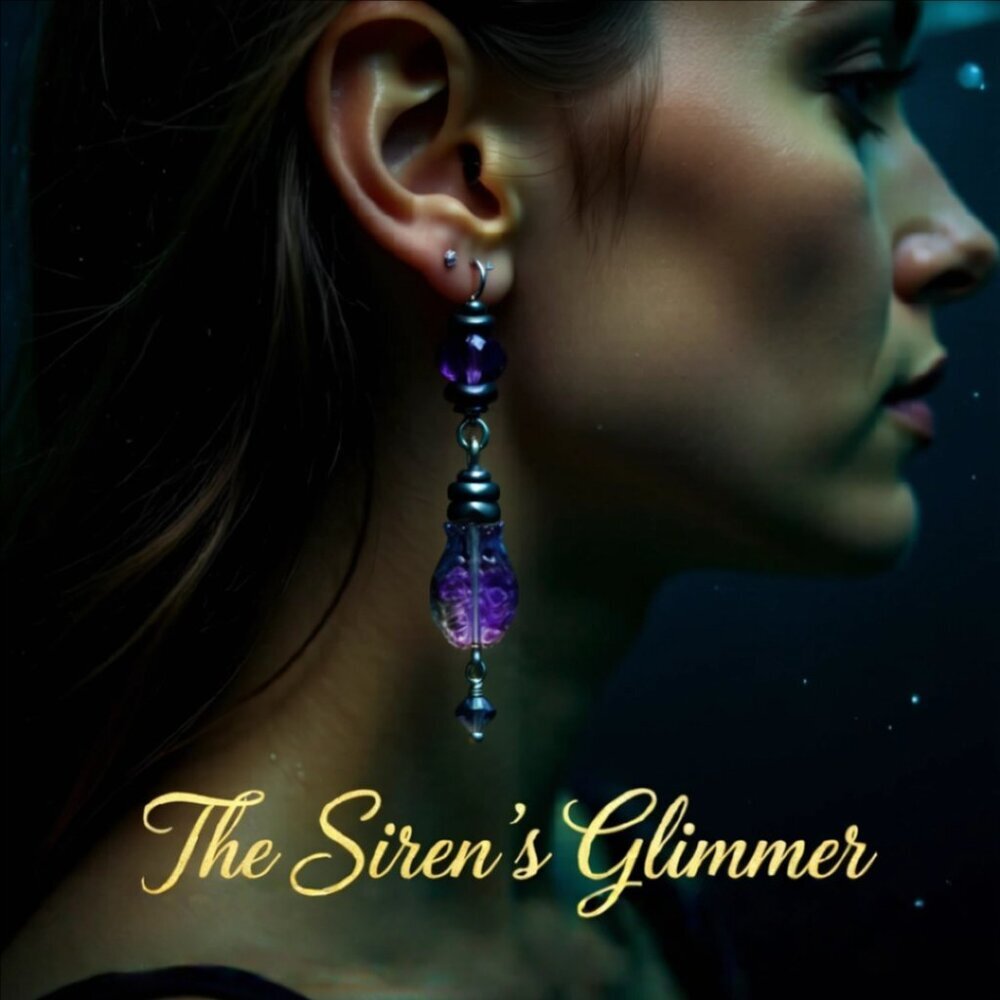 Purple + Black Iridescent Glass Fish Danglers ~ Goth + Beachy! Sea Life Earrings - Picture 12 of 13